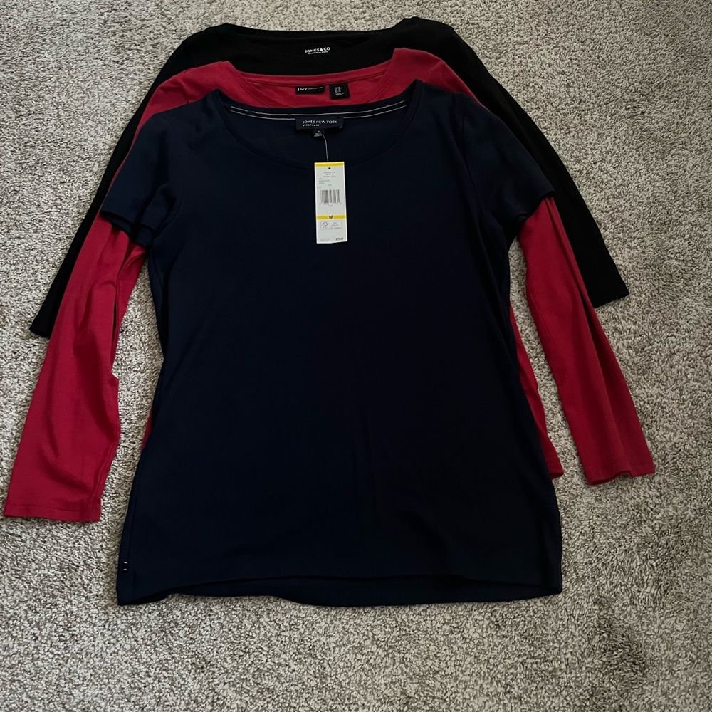 Jones New York combo offer, 3 tops in short, 3/4 & long sleeve, size Medium